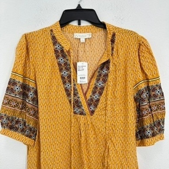 Weekend Suzanne Betro Boho Tunic Top Size L Elbow Flounce‎ Notch Neck Casual NWT - Picture 3 of 10